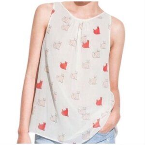 Zara Trafaluc Sleeveless Cat Print Blouse Chiffon Sz S #238C